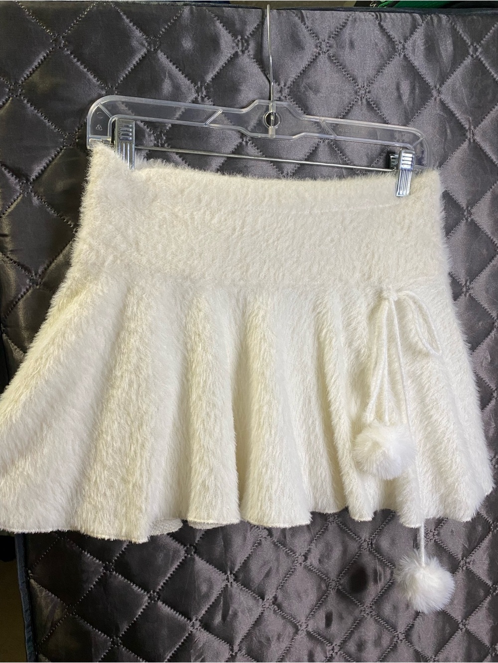 Kawaii Fuzzy Winter Mini Skirt Cream White S